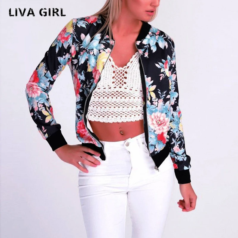 Newest Women Floral Print Long sleeved Jacket Flower