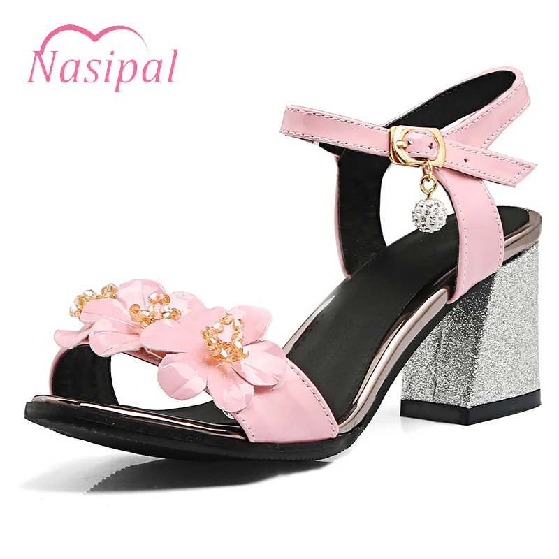 

Nasipal Woman Female Gladiator Sandals High Chunky Heels Sandals Summer Flowers Fashion Open Toe Heels Shoes Big Size 32-47 C486