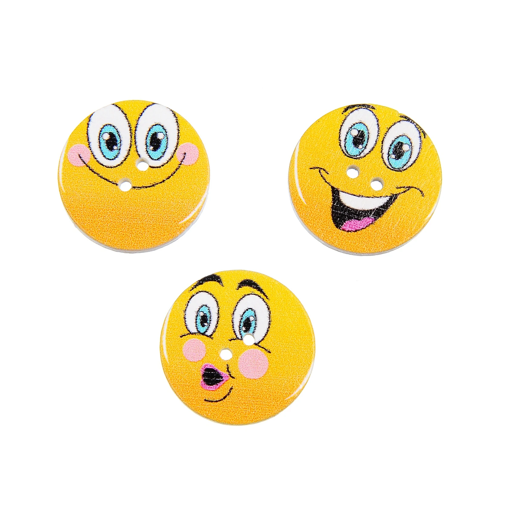 

50PCS Smiley Face Painted 25MM Wooden Buttons Boots Coat Sewing Clothes Accessories