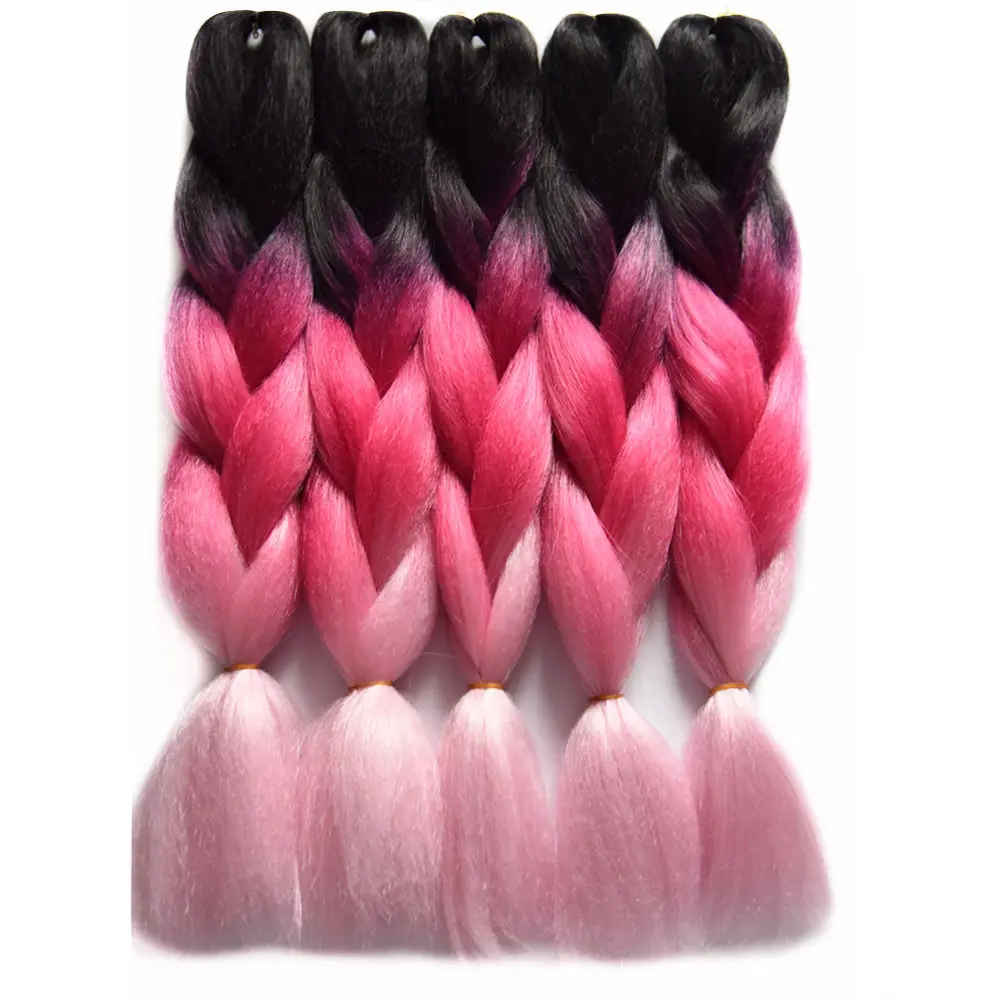 Feilimei Three/Two Tone Colored Crochet Braids Kanekalon Hair 24(60cm) 100g/pc Synthetic Ombre Jumbo Braiding Hair Extensions -