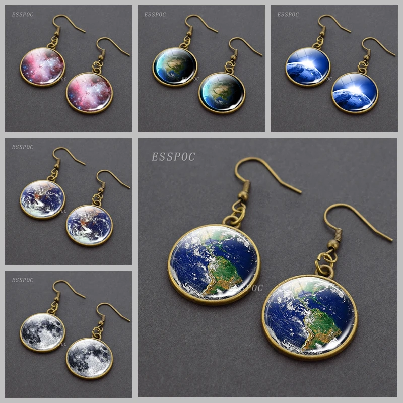 Buy Online  Vintage Earth Jewlery Glass Cabochon Outer Space Nebula Universe Earrings Charm Astronomy Jewelry G 