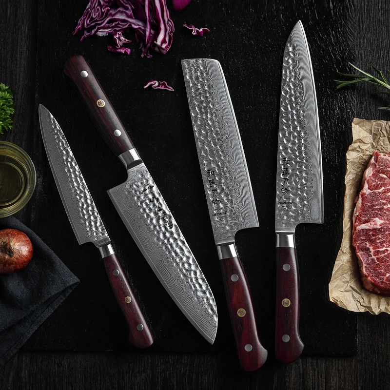 HEZHEN 4 шт. набор кухонных ножей VG10 шеф повара Santoku Nakiri нож для кухонной утвари из