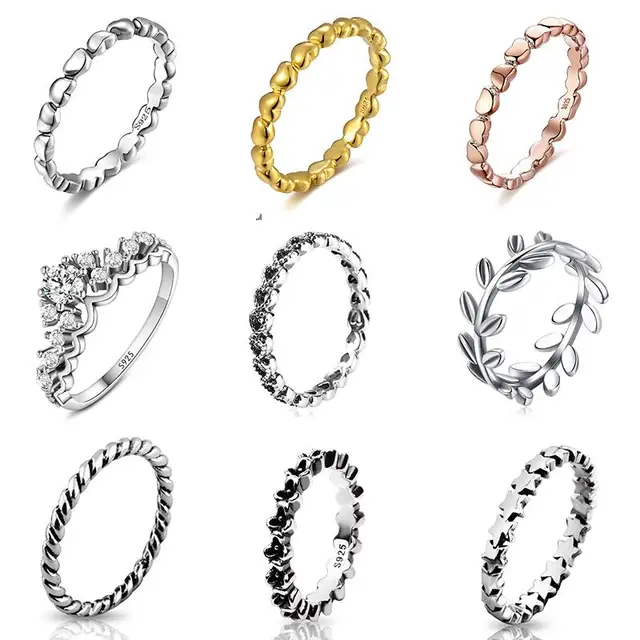 9 Style 925 Sterling Silver Ring Black Flower Rose Gold Silver Surround Heart Ri 9 Style 925 Sterling Silver Ring Black Flower Rose Gold Silver Surround Heart Ri