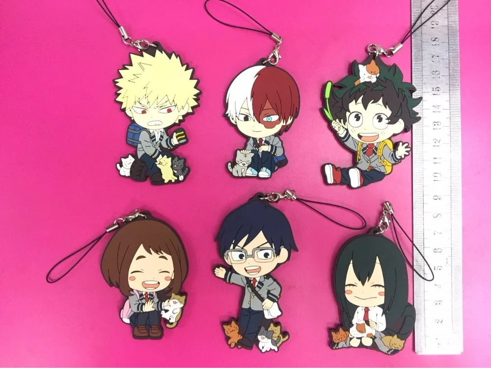 

6 Pcs/set Anime Boku no hero academia PVC phone strap Keychain pendant toy My Hero Academia pendant toys gifts