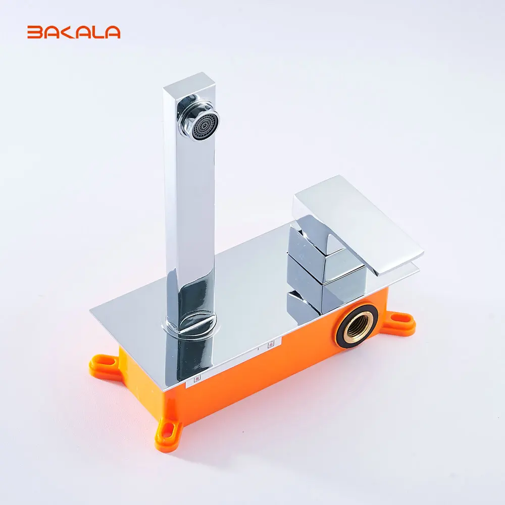 Billige BAKALA Freies verschiffen Bad Becken Waschbecken Wasserhahn Wand Montiert Platz Chrome Messing Mischbatterie Mit Embedded Box LT 320R