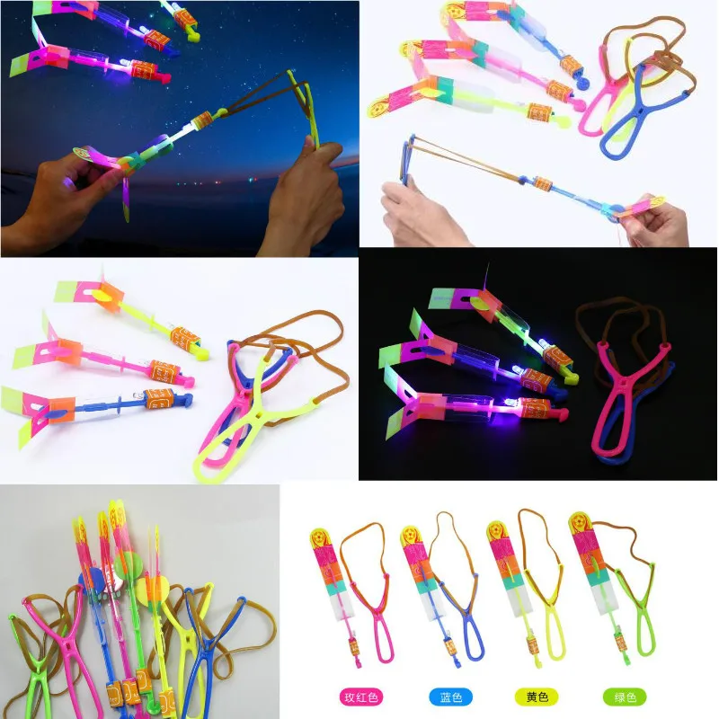 

50/100 pcs/Lot baby toy Slingshot Y shape LED Copter Lighting up Toy Led Arrow Helicopter Flying Rocket Helicopter Toy Fun Gift