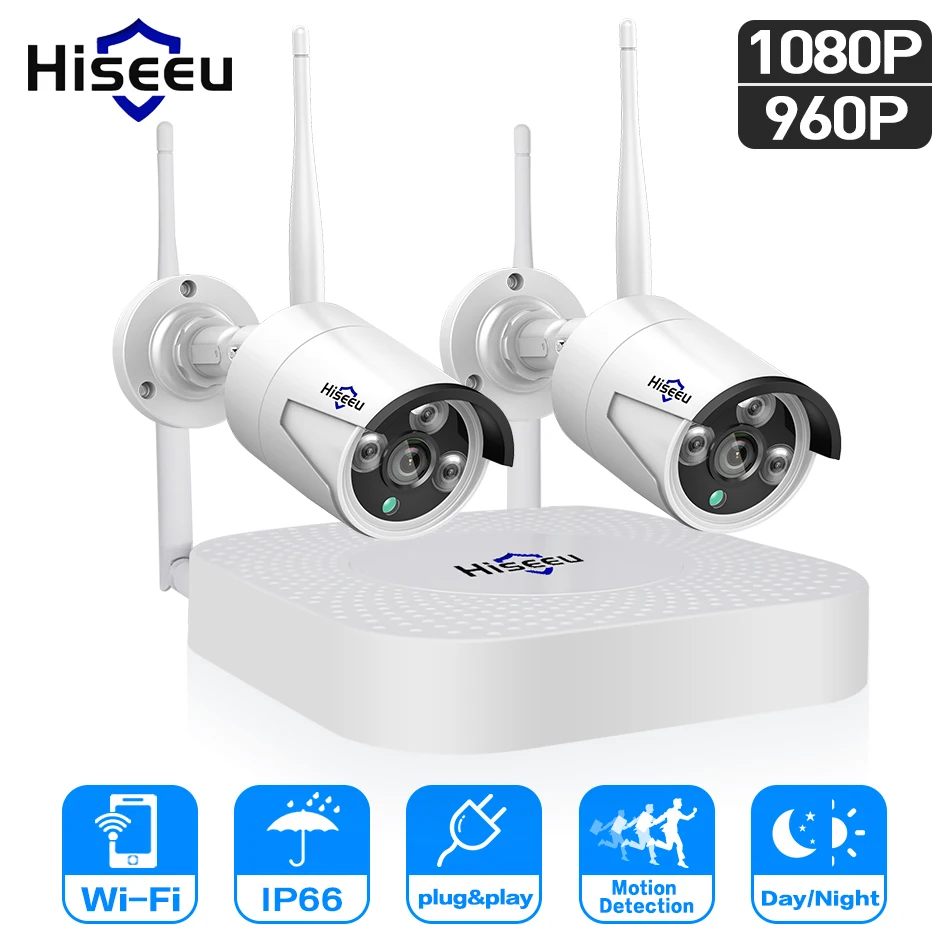 Беспроводная система видеонаблюдения Hiseeu wifi 4 канала 1080P 2 шт.|Система наблюдения|