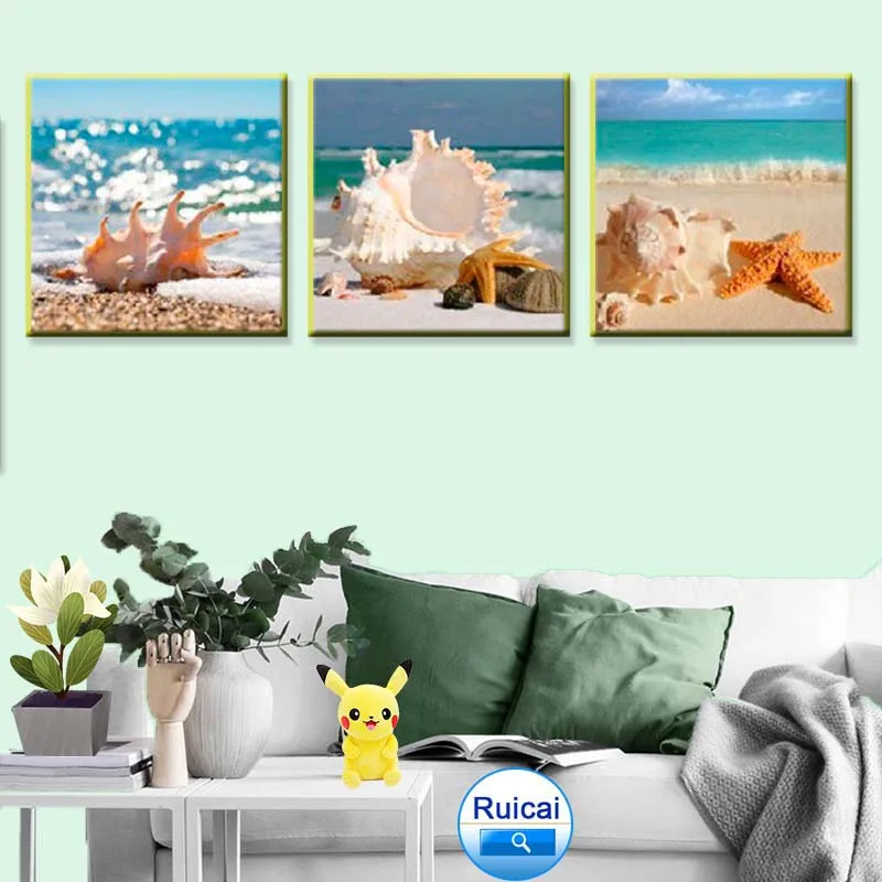 

3 Panel HD Print Conch Starfish Beautiful Seascape Picture Poster Canvas Painting Home Decoration Wall Art Picture