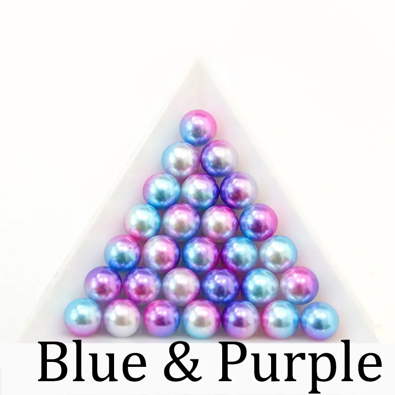 3/4/6/8/10/12 мм без отверстия Радуга Цвет бусины из пластика ABS, имитация жемчуга круглые бусины Пластик акриловые бусины для изготовления ювелирных изделий DIY - Цвет: Blue Purple