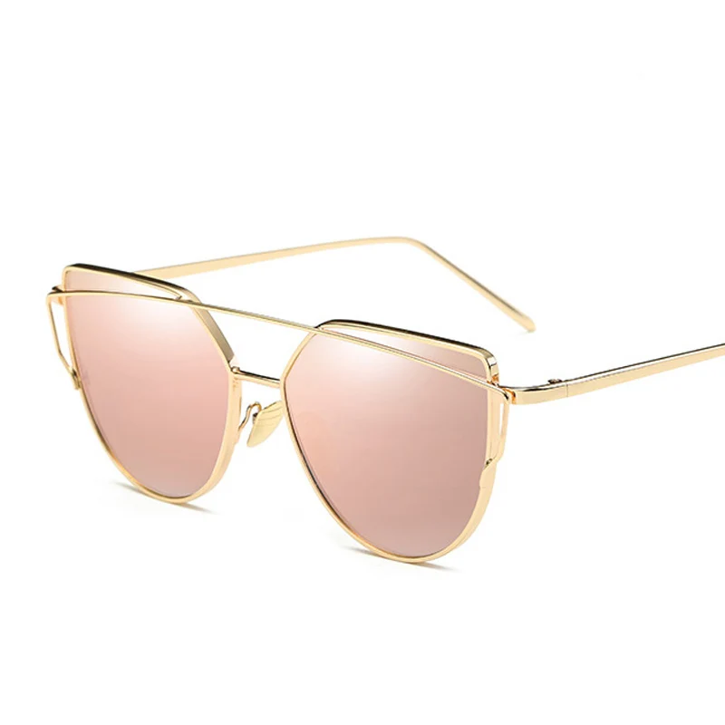 Mirror Cateye Goggle Sunglass Ladies Fashion Metal Frame Pink Sunglasses Women Flat Top Brand Design Female Eyewear 2019