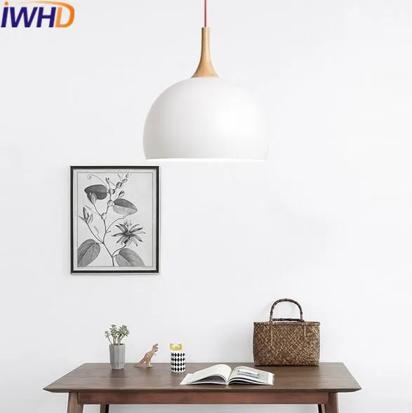 Iwhd hierro lampara madera luz pendiente moderna fixures hogar Iluminación LED lámpara colgante dormitorio cocina Sala madera iluminacion