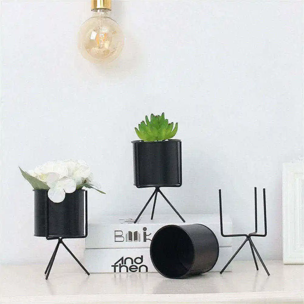 

Nordic Metal Storage Jars with Frame Modern Pencil Holder Ins Chic Ins White Black Floral Machine Flower Vase Storage Jar Pot