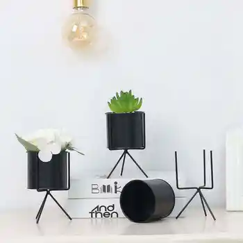 

Nordic Metal Storage Jars with Frame Modern Pencil Holder Ins Chic Ins White Black Floral Machine Flower Vase Storage Jar Pot