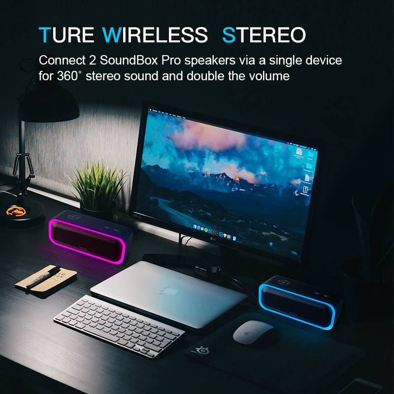 DOSS SoundBox Pro TWS Wireless Bluetooth Speaker 2*10 Drivers with Flashing LED Light Enhanced Bass Stereo Sound IPX5 Waterproof