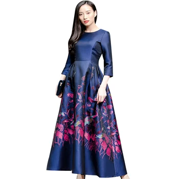 

Trench Dress High Quality Newest Fashion 2018 Designer Women's 2/3 Sleeve Printed Plus Size Party Maxi Long Dress 6680