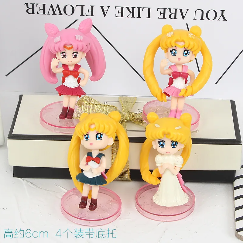 

4Pcs/set 6cm Anime Figurine Sailor Moon Crystal Usagi Chiba Mamoru Minako Aino Q Version PVC Figures Collect Model Toys Dolls