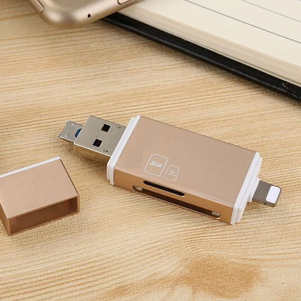 

5pcs Gold Portable Mini 3 In 1 TF Secure Digital Memory Card OTG Card Reader Expansion Card For IOS For Android Computer