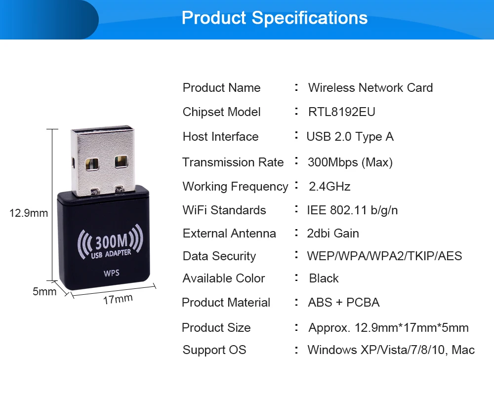 300 Мбит/с Беспроводной N переходник с разъемом Mini USB 802.11n ПК + 5dBi внешняя антенна