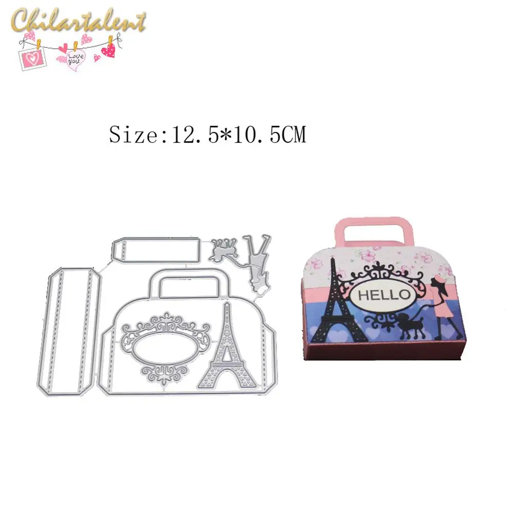 

2019 gift bag box girl and tower frame For DIY scrapbooking embossing paper cards die cuts photo album making craft