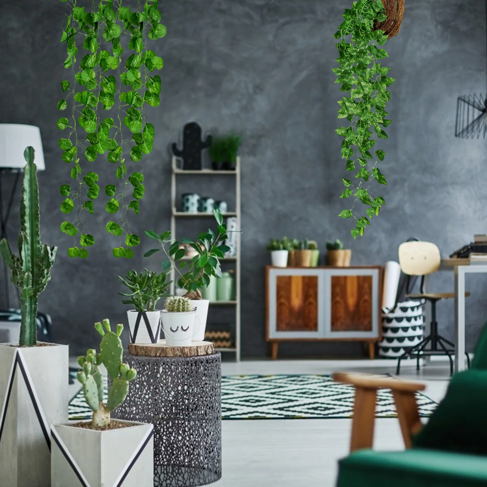 

2pcs Artificial Green Wall Hanging Plants Ivy Leaf Garland Vine Foliage Flower Rattan String Wedding Shop home Party Decoration
