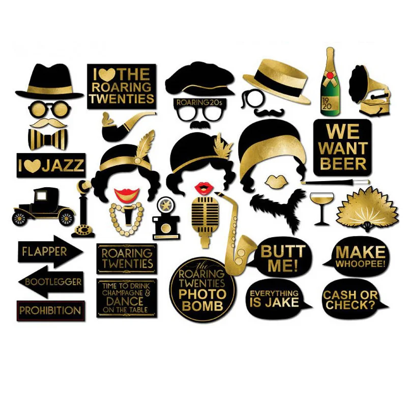 

Roaring 1920's Party Photo Booth Props,BizoeRade 42pcs Roaring 20s Twenties Photo Booth Props,1920s Wedding Photo Booth Backdrop