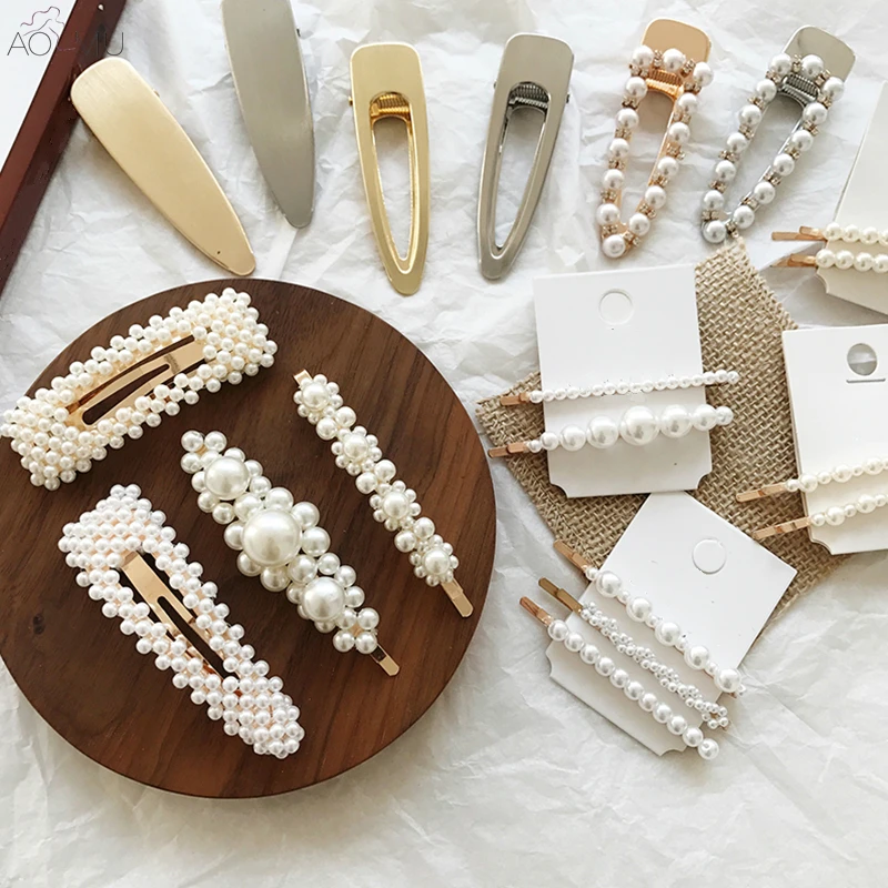 AOMU Новая мода Металл золото серебро жемчуг заколка для волос в виде цветка для женщин девушка заколки-пряжки для волос заколка для волос Свадебные аксессуары для волос подарок