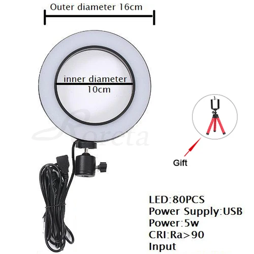 Roreta фотография селфи кольцевой светильник светодиодный видео Live 3500-5500k камера фотостудия светильник USB штекер Диммируемый Светильник ing кольцевой светильник - Цвет: Черный