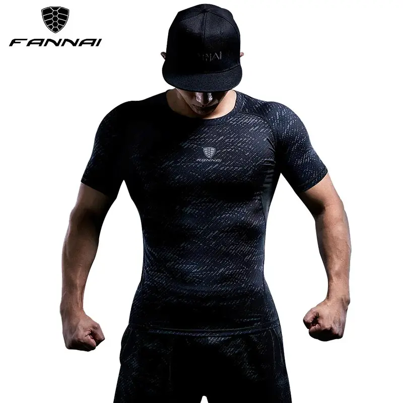 

FANNA Men Running Shirts Compression Gym Sport shirt Tight Quick Dry Fit Top Soccer Jerseys Short Sleeves Fitness MMA Rashgard
