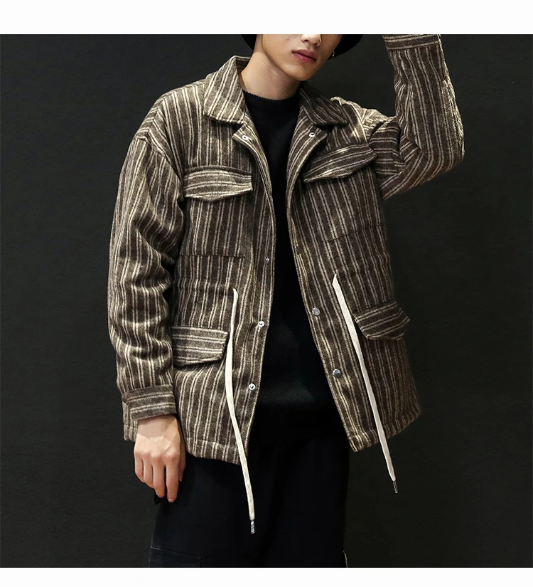 Мужской полосатый Тренч 5XL зимнее пальто мужское модное однобортное пальто с отложным воротником мужская куртка 4XL#3013