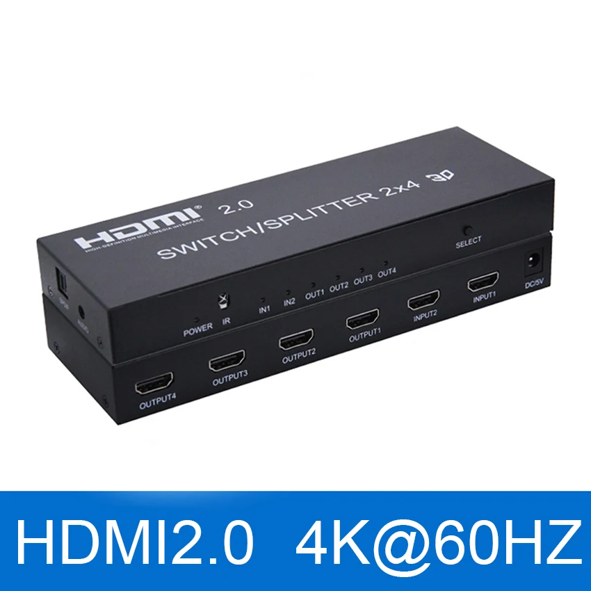 2X4 HDMI переключатель сплиттер 4 к@ 60 Гц YUV 4:4:4 HDR оптический SPDIF+ 3,5 мм разъем 2 в 4 Выход HDMI 2,0 цифровой аудио декодер сплиттер