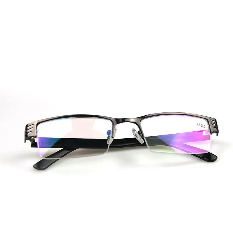 Iboode смолы очки для чтения Для мужчин Для женщин металла с плоскими стеклами и половинной рамкой дальнозоркости пресбиопии очки диоптрий+ 1,0 1,5 2,0 2,5 3,0 3,5 4,0