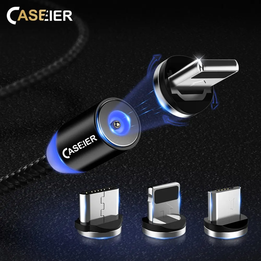 Светодиодный магнитный кабель CASEIER для Micro usb Type C быстрой зарядки iPhone XS MAX X 1 м 2 А