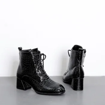 

Spring fashion crocodile pattern multicolor lace with heel short boots Martin boots high heels women