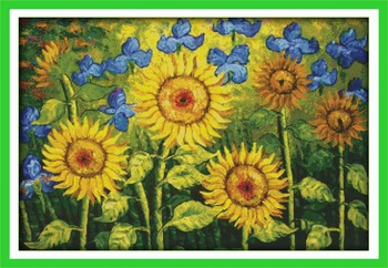 

Oil Painting Sunflowers Garden Scenic Cross stitch kits 11CT Accurate Printed Embroidery DIY Handmade Needlework Home Decor