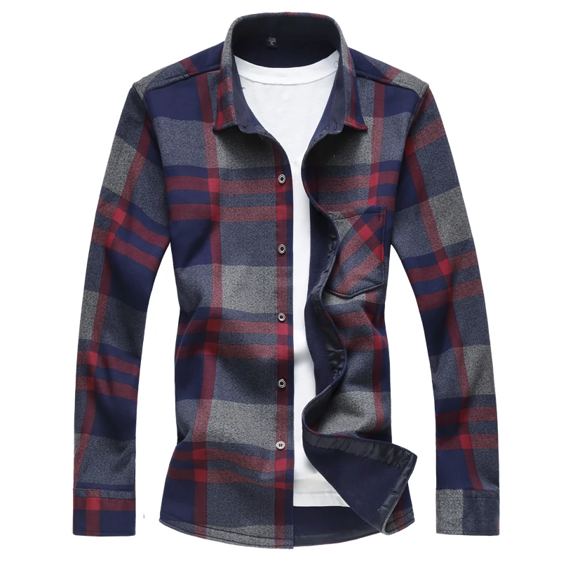 

Winter Long-sleeved men Lattice Shirt Asia size S - 4XL Shirt men Warm and Comfortable mens Striped Plaid Shirts