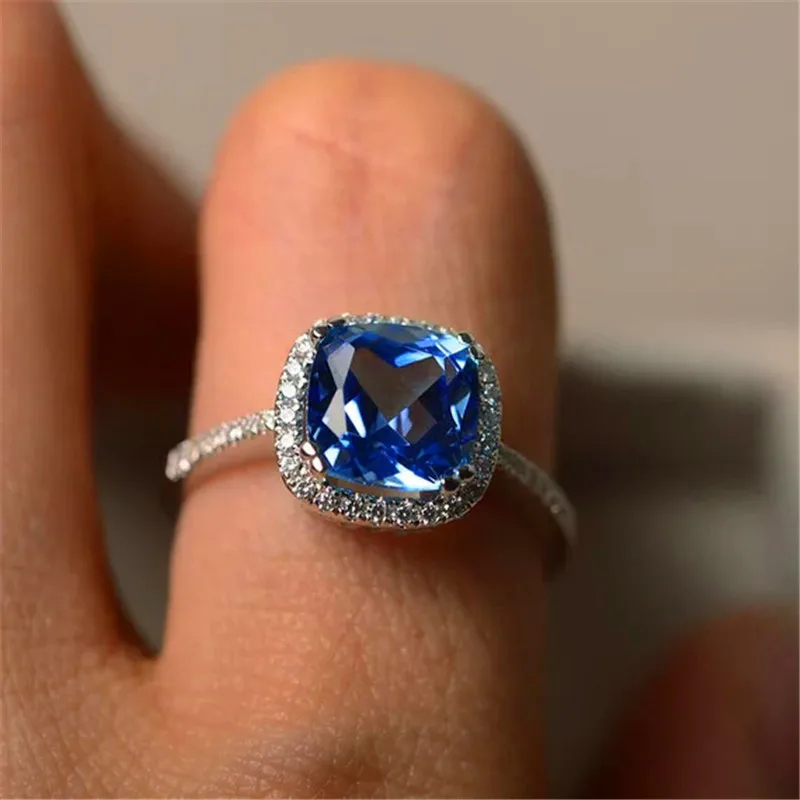 Bamos очаровательное кольцо Mutilcolor/Синие стразы, винтажное циркониевое кольцо, 925 серебряное ювелирное изделие для женщин, обручальное кольцо - Цвет основного камня: blue