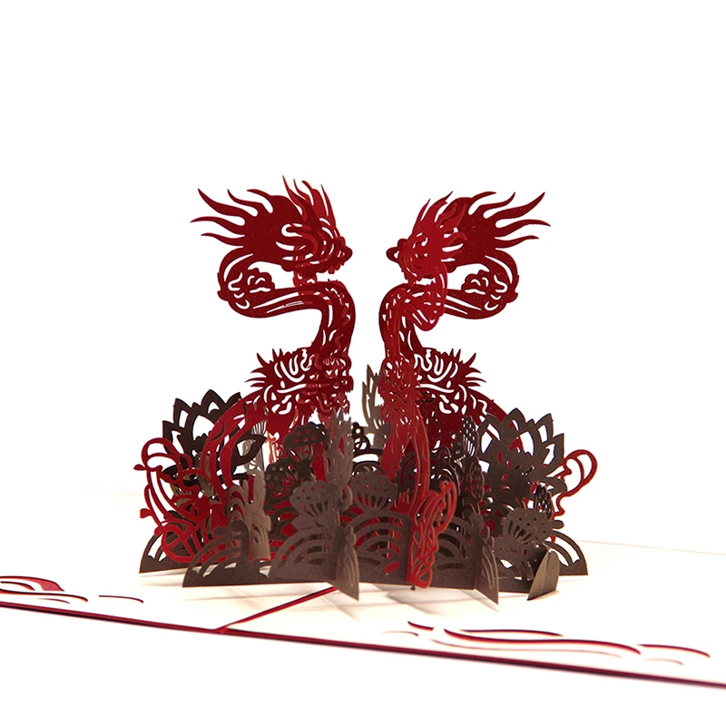  3D Laser Cut Handmade Chinese Style Four Directions Dragon Paper Invitation Greeting Cards PostCard - 33003511139