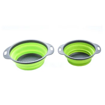 

2pcs / Set Foldable Silicone Colander Fruit Vegetable Laundry Basket Strainer Collapsible Drainer With Kitchen Tool