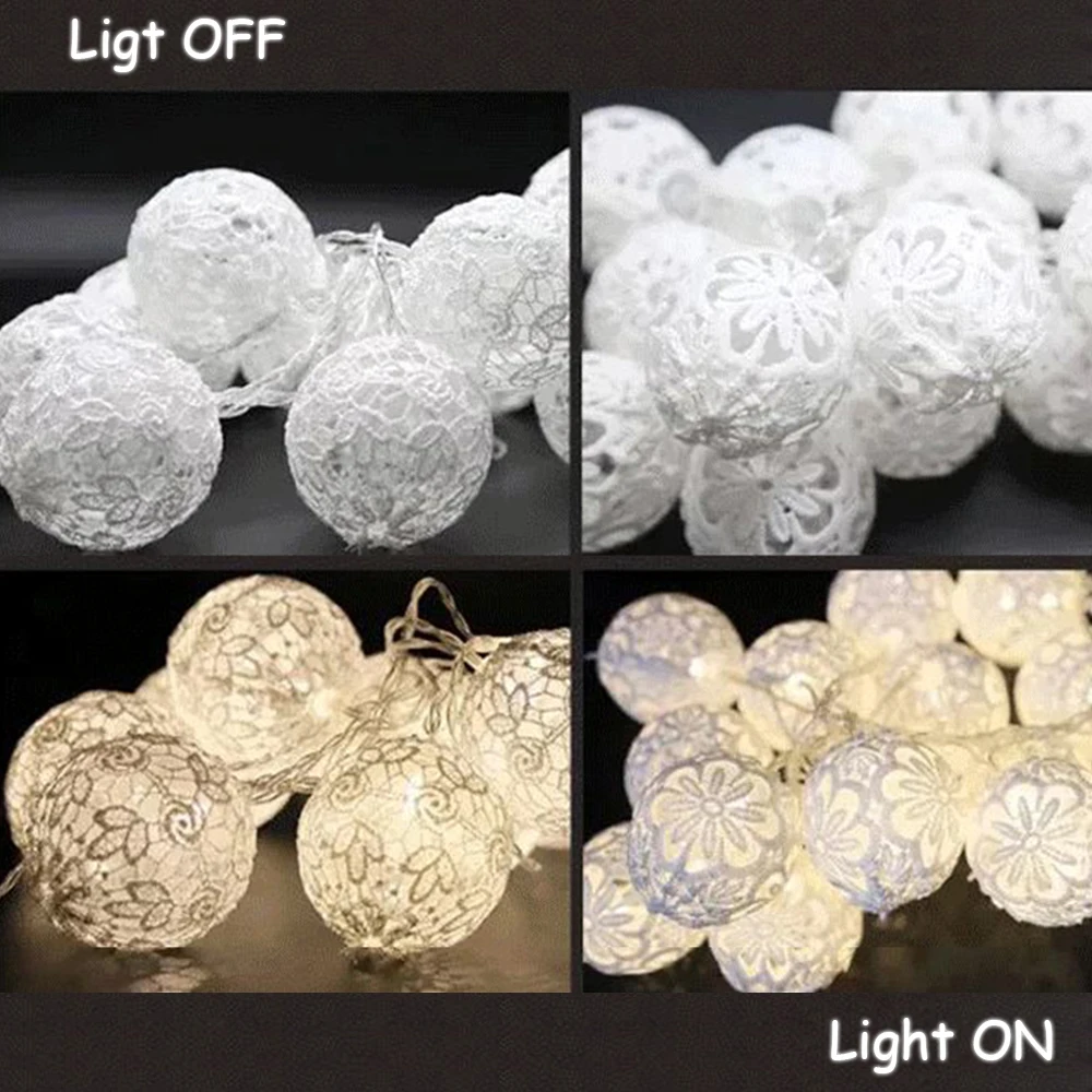 Tanbaby 10 piezas de encaje de Color algodón bolas de luz LED de cadena blanco cálido 6 cm trébol bola luces de hadas para nuevo año Luces Deco