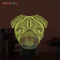 FULLOSUN прекрасный 3D Мопс Форма светильник светодиодный собака ночника 7 цветов USB настольная лампа как дети подарки на день рождения