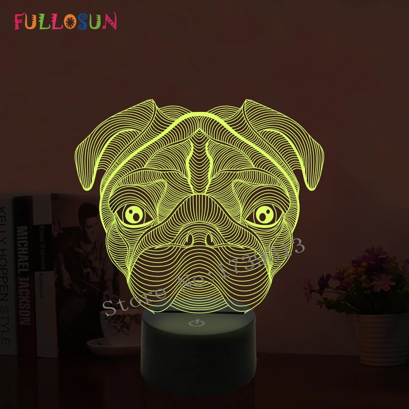 FULLOSUN Lovely 3D Pug Shape Lamp LED Dog Night Lamp 7 Colors USB Desk ...