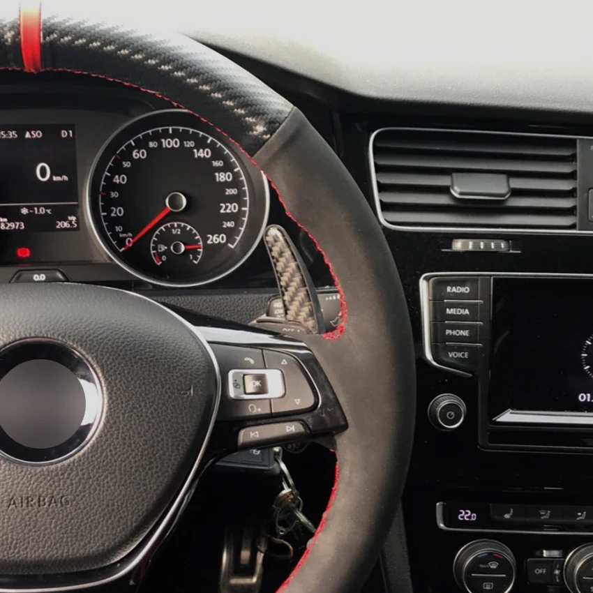Углеродное волокно кожа черная замша красный маркер Руль Обложка для Volkswagen VW Golf 7 Mk7 Polo Jetta Passat B8 Tiguan