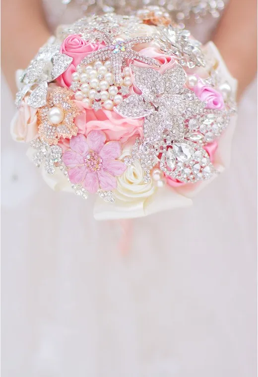 Мини Свадебный букет, розовый+ Коралл, 5 дюймов, брошь в виде букета, букеты невесты, в винтажном стиле