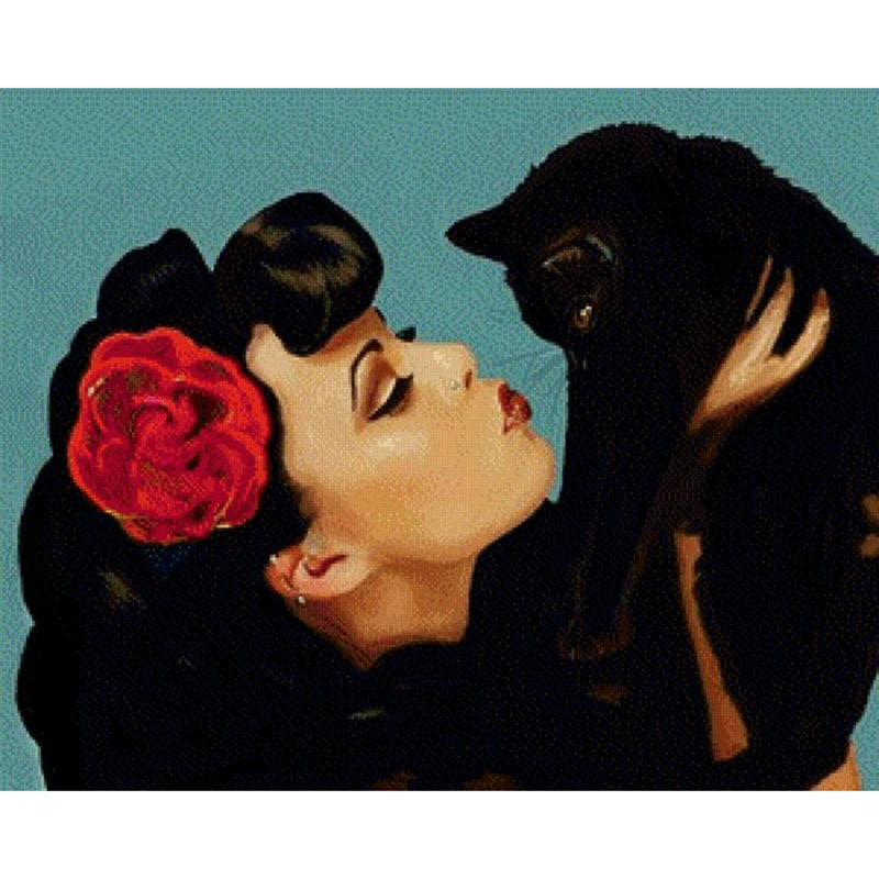 

5D Diy diamond painting cross stitch Black cat beauty Full Round Diamond embroidery Needlework Rhinestone Mosaic Crafts 10-2