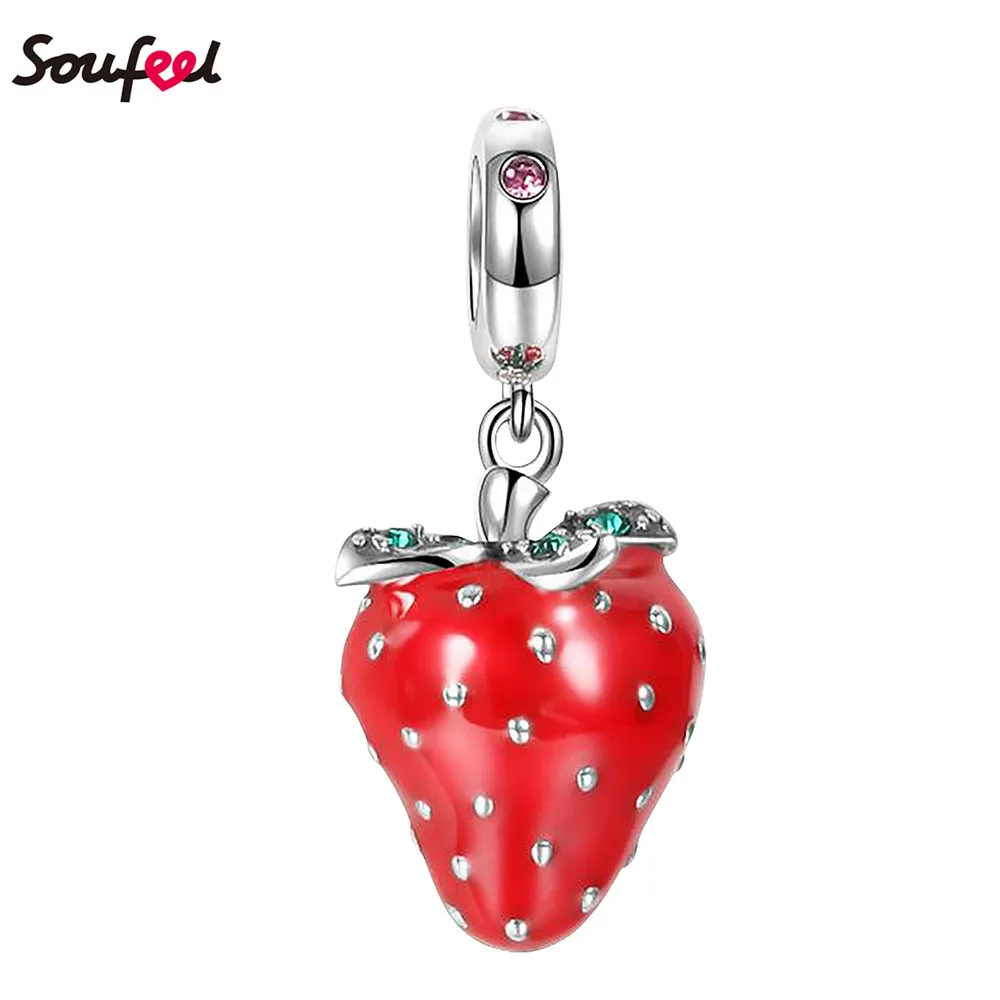SOUFEEL красная клубника мотаться Шарм 925 серебро красочные фрукты маленький для