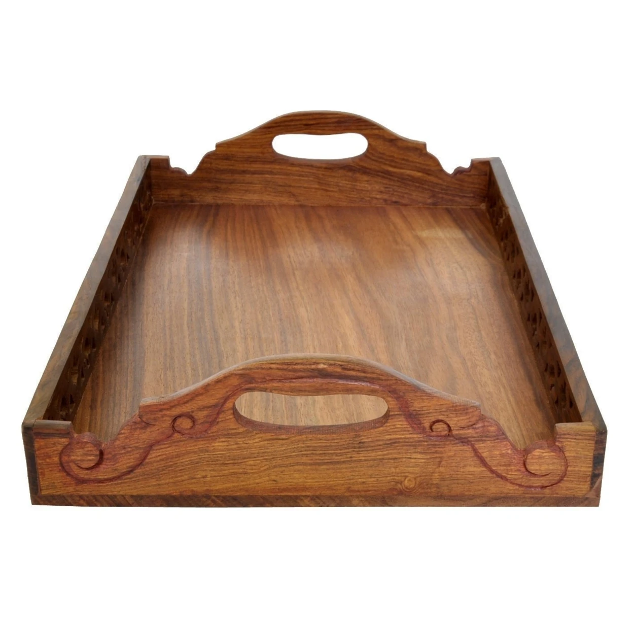 Benzara Wooden Ottoman/Serving Tray With Cutout Handles In Antiqued Finish, Brown