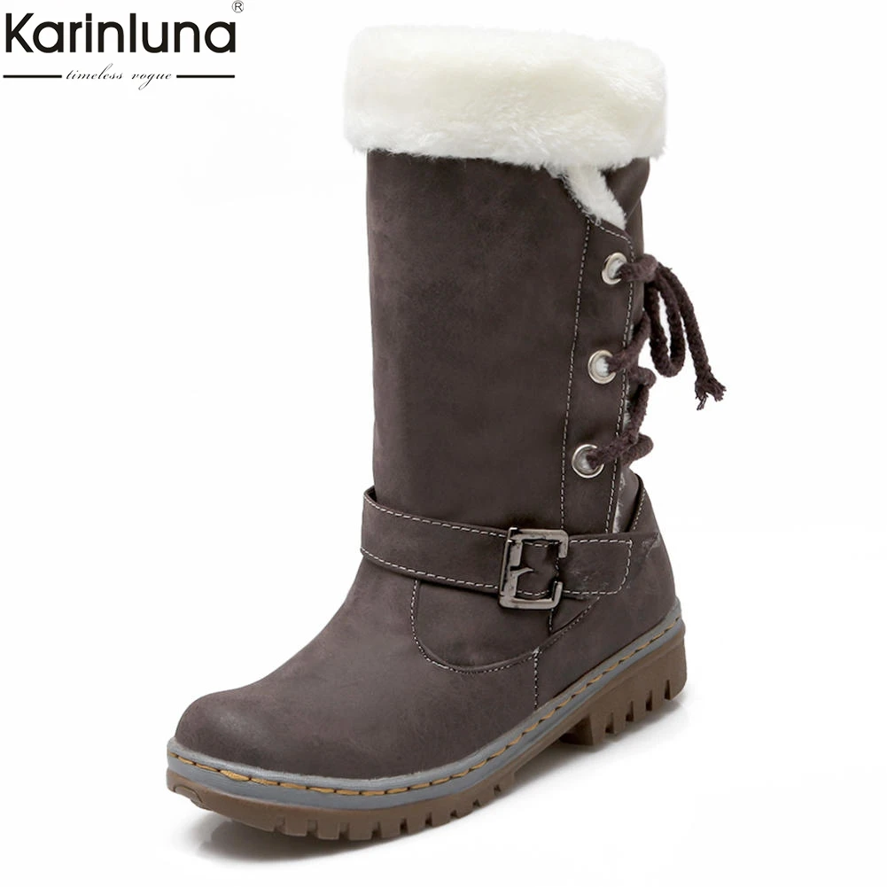 

Karinluna new arrivals dropship plus size 34-46 lace up warm winter shoes snow boots woman shoes women platform mid calf boots