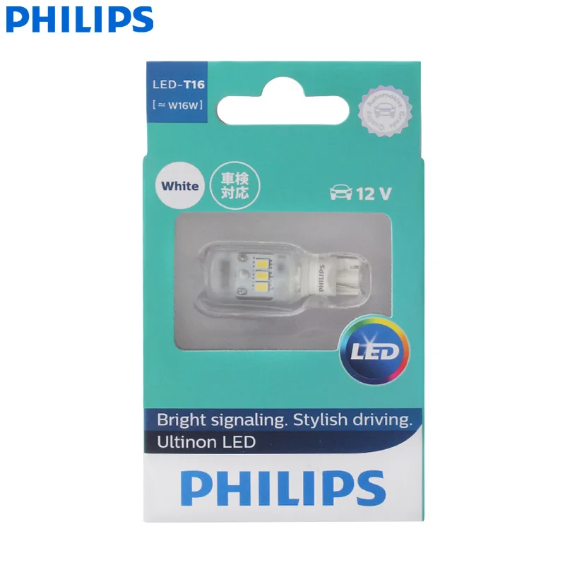 Philips Ultinon светодиодный T16 W16W 12V 11067ULWX1 6000K холодный белый указатель поворота лампы внутренний Светильник лампы заднего хода(один