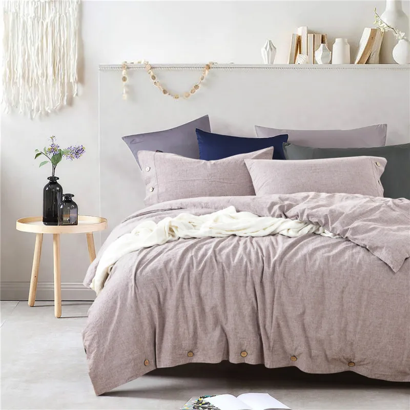 

Pa.an Basic Linen Cotton Bedding Set 3pcs Including Quilt Cover and Pillowcases Simple Design with Decor Button US Size
