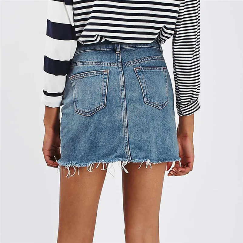 HOT sell Fashion 2018 Summer style Skirt Women's Bodycon Short Jean sexy Skirt Cotton A-Line Denim Distressed Femme Saia A06#N (5)